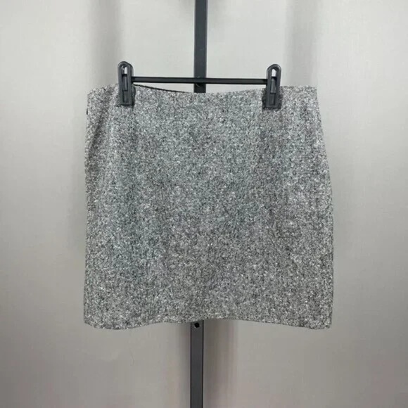 NEW Michael Kors Skirt Womens 12 gray woven designer mini classic - Picture 8 of 10